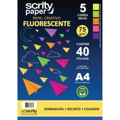 Papel p/Educação Artística Fluorescente 5cores A4 75g 40fls