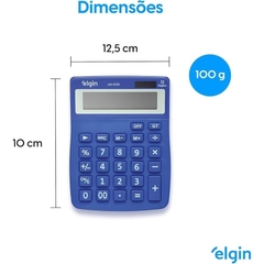 Calculadora de Mesa 12 Dígitos Solar/Bateria Azul - Elgin - Riscom - Comércio Online