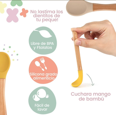 Cuchara Silicona Para Bebé Mango Bambú Alimentación Infantil