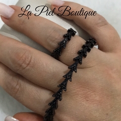 Conjunto Bracelete e Anel Zircônia Negra - La Piel Boutique
