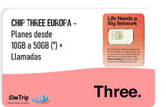 SIM EUROPA THREE- Hasta 50GB de Internet + Llamadas en Europa