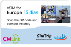 ESIM (SIM VIRTUAL) EUROPA 15 DIAS - Planes desde 7,5GB a 30GB de Internet