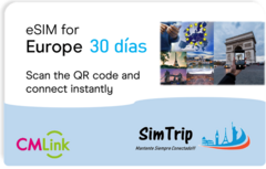 ESIM (SIM VIRTUAL) EUROPA 30 DIAS - Planes desde 15GB a 60GB de Internet