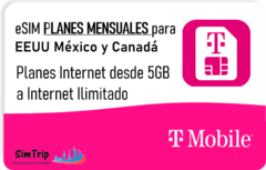 eSIM (SIM VIRTUAL) TMOBILE - Planes x 30 días desde 5GB a Internet Ilimitado y Llamadas ilimitados en EEUU + 5GB México / Canadá