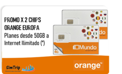 PROMO x 2 CHIPS ORANGE EUROPA - Planes desde 50GB a Internet Ilimitado (*) + Llamadas Ilimitadas en España