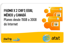 PROMO X 2 CHIPS AT&T EEUU + MEXICO + CANADÁ - Internet 15GB a 30GB + LLamadas Ilimitadas en los EEUU