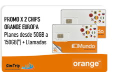 PROMO x 2 CHIPS EUROPA ORANGE - Planes desde 50GB a 150GB de Internet + Llamadas Ilimitadas en España