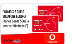 PROMO X 2 CHIPS VODAFONE EUROPA - Planes desde 50GB a Internet Ilimitado (*) + Llamadas Ilimitadas en Europa