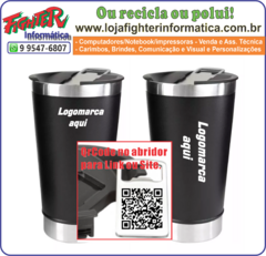 Copo Térmico preto Personalizado a Laser com tampa e abridor.