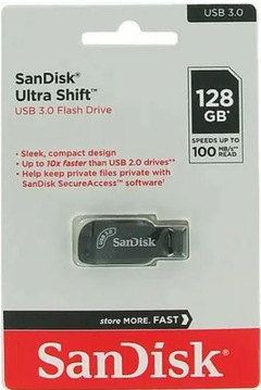 PEN DRIVE SANDISK ULTRA SHIFT 128GB Z410 3.0 PRETO