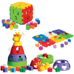 Kit Brinquedo Educativo Didático Cubo + Torre De Montar