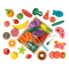 KIT FRUTAS E LEGUMES DE MADEIRA PINUS EDUCATIVO MONTESSORI - loja online