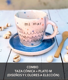 SET Taza CÓNICA + Plato M (Colores y diseños a elección)