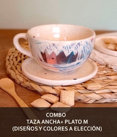 SET Taza ANCHA + Plato M (Colores y diseños a elección) - Pajarita