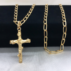Corrente Masculina Com Elos Longos e Pingente Crucifixo Em Ouro 18kl/750 - comprar online