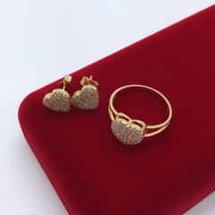 Anel e Brincos de Coração Com Pedras Em Ouro 18kl/750 na internet