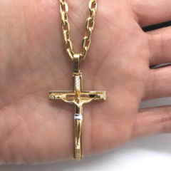 Corrente Cartier Masculina Com Pingente Crucifixo Com Pedras Em Ouro 18kl/750 - loja online