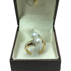 Anel com Pérolas e Diamantes em Ouro Amarelo 18kl/750 - comprar online