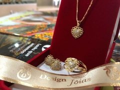 Anel, Corrente, Pingente e Brincos de Coração em Ouro Amarelo 18kl/750 - comprar online