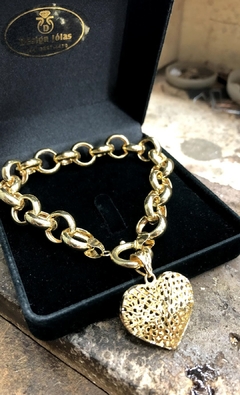 Pulseira Portuguesa com Pingente Berloque De Coração em Ouro 18kl/750 - comprar online