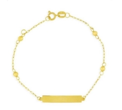 Pulseira Infantil Ouro 18k Chapinha Bolinha Gravação Grátis