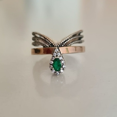 Anel realeza verde prata e ouro 14k - Zanella Joias