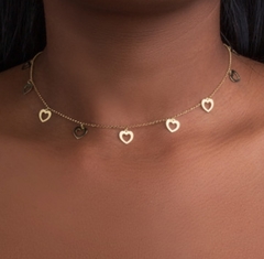 Colar chocker corações ouro 18k