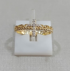 Anel de cruz com zircônia Ouro 18K