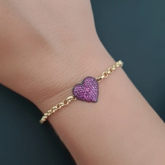 Pulseira Coração Cravejado Ouro 18K