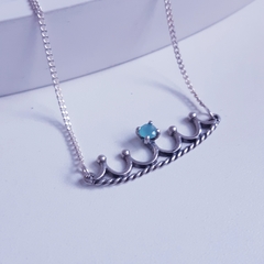 Colar de Coroa com pedra zircônia Azul Tiffany