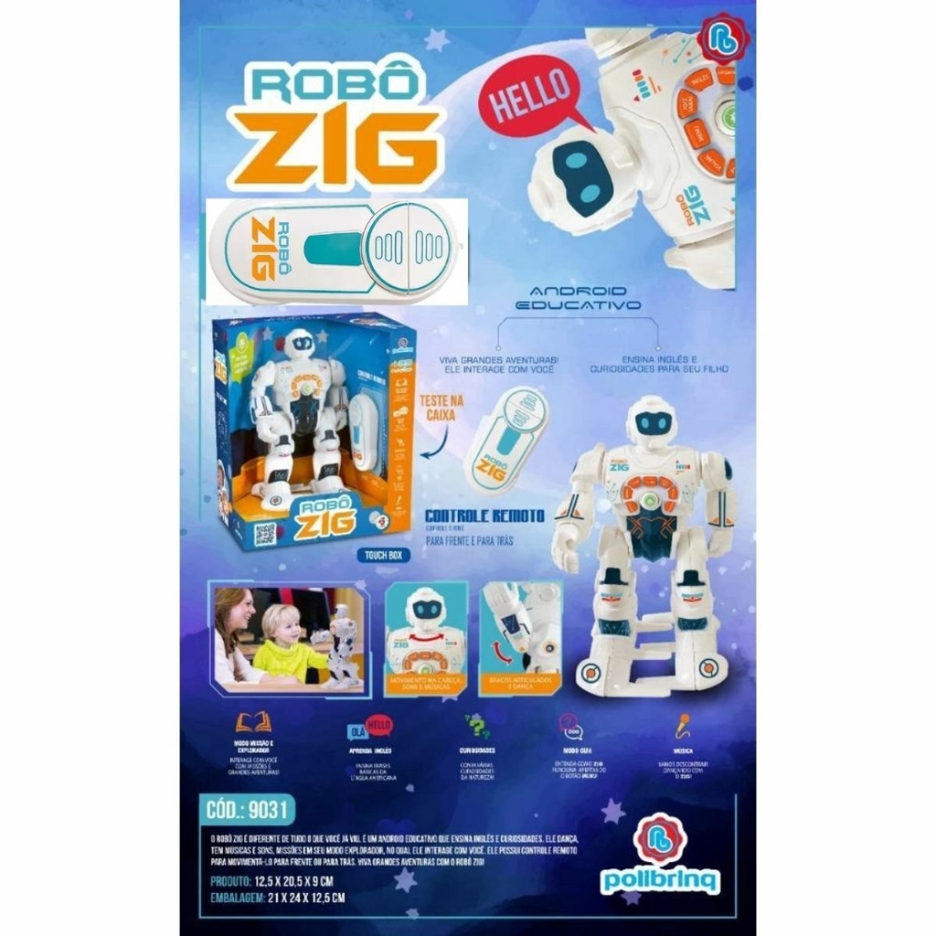 Robô Inteligente Educativo Zig Anda Ensina Inglês 25 Funções Cor Branco  Personagem Robô