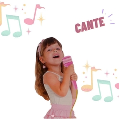 Microfone Duplo Pedestal Infantil Rosa sai a voz e a musica - Dm Toys