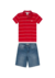 Conjunto Camisa Polo Listrada E Bermuda Jeans Carinhoso - Vermelho