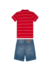 Conjunto Camisa Polo Listrada E Bermuda Jeans Carinhoso - Vermelho - comprar online