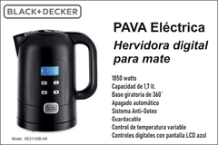 BLACK+DECKER Hervidor Agua Eléctrico Temperatura Regulable Mate Té