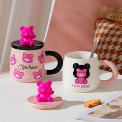 TAZA CON TAPA BIG TEDDY PINK