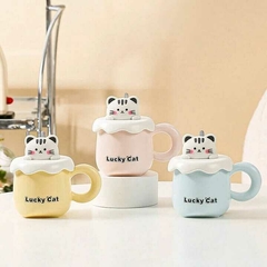 TAZA CON TAPA BIG LUCKY CAT PASTEL