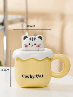 TAZA CON TAPA BIG LUCKY CAT PASTEL en internet