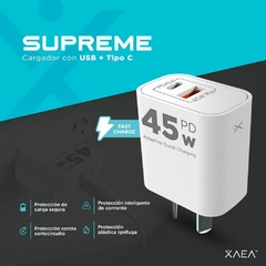 CARGADOR XAEA SUPREME SALIDAS USB + TIPO C 5A 45W