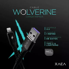 Cable Usb Xaea Wolverine Tipo LIGHTNING MOD96 Turbo 4.4a Reforzado