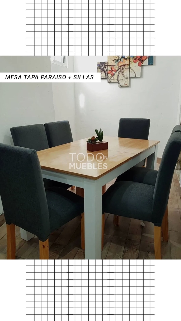 Mesa MDF negra con sillas en chenille con pata reforzada