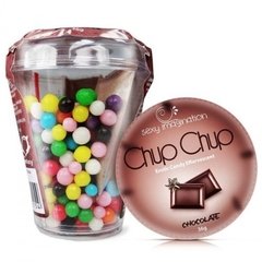 Chup Chup Bala Efervescente sabor chocolate.Proporciona uma explosão de sabores e incríveis sensações