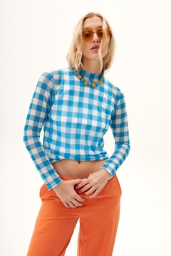 POLERA CHECKER - TURQUESA