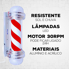 Barber Pole Poste de Barbeiro Vermelho 65cm sem Globo 220V na internet