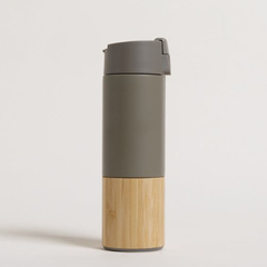 Botella y jarro termico berlin de acero con detalle en bambu