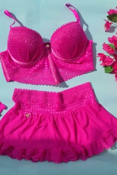 CONJUNTO SENSUAL SAINHA RENDADA COM FIO DENTAL EM REGULAGEM 3 PEÇAS Ref.: 422026