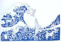 Serigrafía animales autóctonos celeste 100 x 70 cm