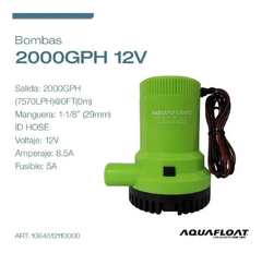 Bomba De Achique Aquafloat 2000 Gph 12v Nautica Sumergible - comprar online