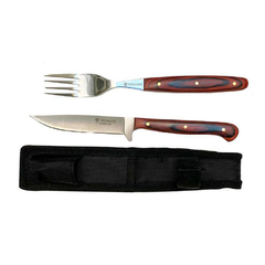 Set Cuchillo Y Tenedor Kit Para Asado Cubiertos Con Funda Venado en internet