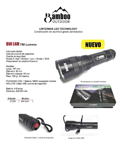 Linterna Tactica Led 750 Lumens 500 Metros Bamboo Bwl6h - comprar online